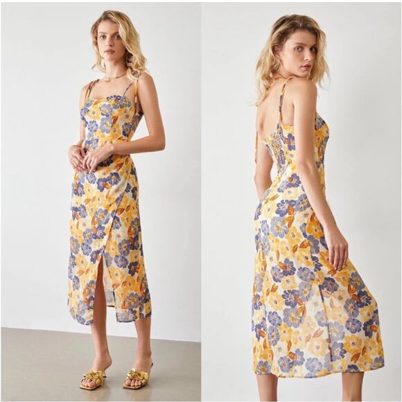 Micas Women floral Dress Sz. Med (Runs Small) NWT Side Split Tie Shoulde… - Picture 2 of 9